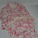 Womens Silk Satin Pajamas Set Floral Printed Long Sleeve Button Down Shirt Wide Leg Pants Set Sleepwear Loungewear M