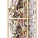Wooden Stuffed Animal Storage Organizer with Wheels & Drawer  3-Tier Plush Toy Zoo Holder for Kids Room, Nursery & Playroom  Safe Solid Wood, Elastic Rope Design, Smooth Wave Edge