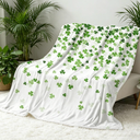 Clover Throw Blanket, Green St. Patrick's Day Blanket, Soft Flannel Blankets with Lucky Shamrock Print, Cozy Lightweight Clover Throws Blankets for Couch Bed RV Camping Bedroom, 60"x48"