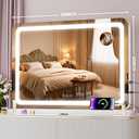 Batuso Vanity Mirror with Lights, 23" x 18" LED Makeup Mirror with 10X Magnification, Dimmable 3 Modes, Memory Function, Smart Touch, USB Charging Port, Lighted Makeup Mirror Round White