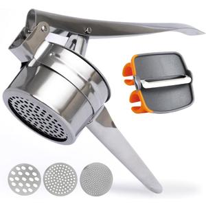 Potato Ricer with Stainless Steel Potato Peeler and 3 Interchangeable Discs | 15 oz Stainless Steel Potato Masher, Kitchen Gadget for Potatoes, Potato Ricer Kitchen Tool by Savver