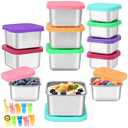 JUJOJB 12Pack Stainless Steel Snack Containers with Lids, Small 6oz & 2oz Leak Proof Metal Food Storage Containers, Bento Box Meal prep Containers, Easy Open Stackable Lunch Box for Adults LIttle One
