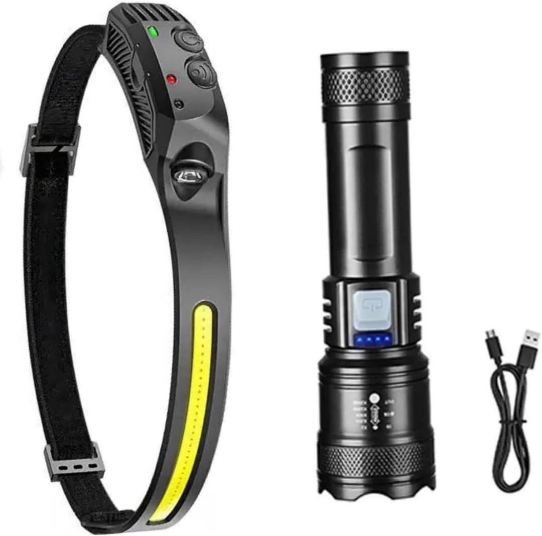 Led Headlamp and Led Flashlight, Ultra-Light Bright LED Rechargeable, Motion Sensor, Camping, Outdoor Tactical, High Lumens, All Around General Use