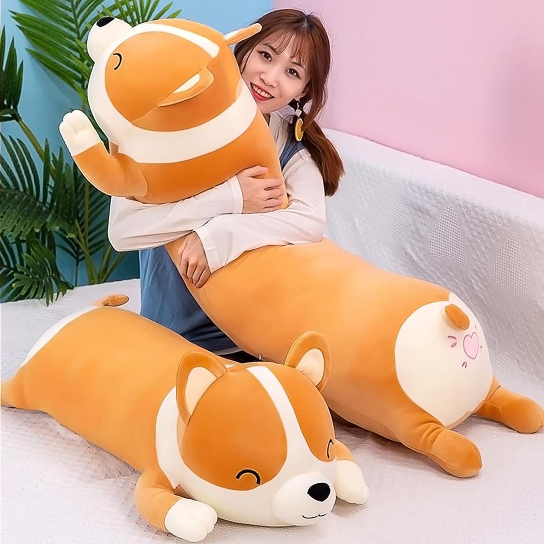 Shiba Inu Plush Pillow Stuffed Animal Dog Cute Corgi Akita Soft Plush Toy Comfort Cushion Gifts for Girls Boys (Sleeping, 60cm / 23.6 '') (Orange)