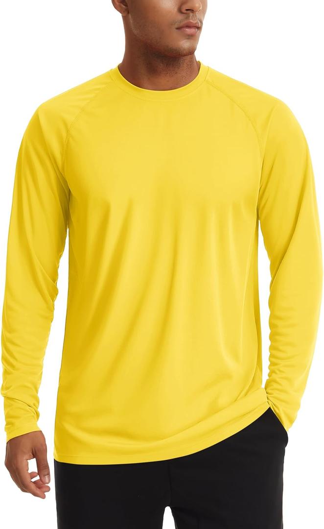 TACVASEN Men's Sun Shirt UPF 50+ Long Sleeve UV Protection Lightweight Rash Guard Swim Shirt Quick Dry Fishing T-Shirt (Large, 09-yellow)