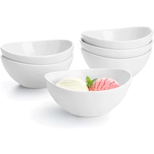 Sweese 10 oz Small White Porcelain Bowls - Set of 6 Dessert, Ice Cream, Snack & Yogurt Bowls, Ceramic Serving Bowls for Rice or Soup