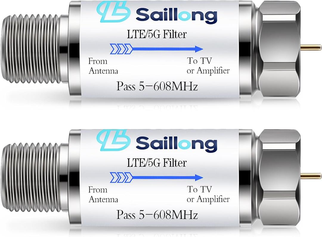 Saillong LTE Filter for TV Antenna, 4G 5G LTE Signal to Reduce Interference and Pixilation for Clear Digital TV Reception, Frequency Range 5-608 MHz, Indoor Outdoor Installation (2 Pack)