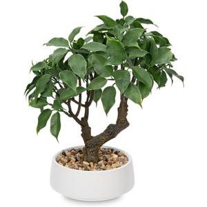 Artificial Bonsai Tree, Small Ficus Bonsai Tree 13" Indoor Bonsai Tree Fake Potted Plant Decorative Fake Desk Plant Decor with Ceramic Pot for Home Office Living Room Bedroom Bathroom Table Shelf