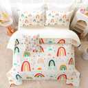 Rainbow Comforter Set Queen Size 6 Pieces Beige Girls Bedding Set with Sheets Colorful Floral Clouds Print Bed in A Bag for Kids Teen Girl (Beige Rainbow, Queen)