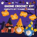 POP COCHE Halloween Crochet Kit for Beginners, Crochet Starter Kits for Adults, Amigurumi Craft Knitting Crochet Animal Kit with Step-by-Step Video Tutorials, 3 Halloween Gnomes (40%+ Yarn)