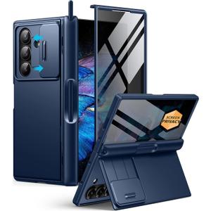BERFY for Z Fold 7 Case with Privacy Screen Protector, [Anti Spy] Hidden Kickstand & Slide Camera Cover & Hinge Protective, Full Body Shockproof Phone Case for Samsung Galaxy Z Fold 7, Blue Stylus