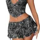 SOLY HUX Women's Y2k Skirt Sets 2 Piece Outfits Leopard Halter Crop Tops and Ruffle Layered Mini Skirt Set (Medium)