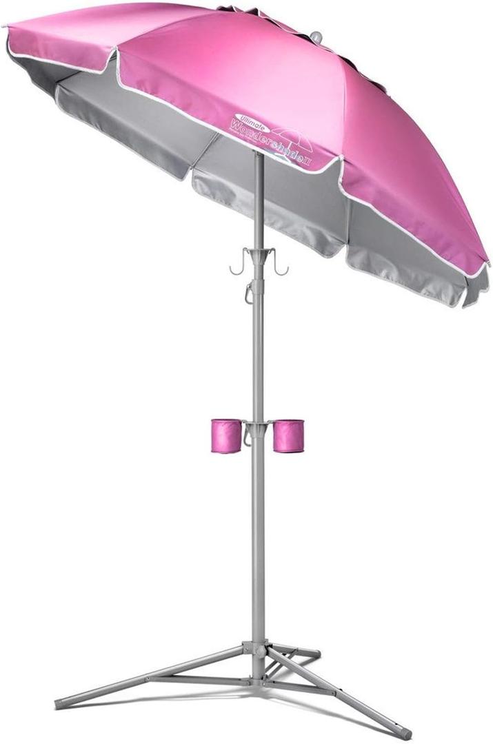 Wondershade Ultimate Portable Sun Shade Umbrella Lightweight Adjustable Outdoor Patio & Beach Umbrella with Tripod Base (Pink)