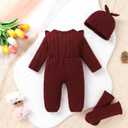 YOUNGER TREE Baby Girl Clothes Newborn Infant Ruffle Romper Long Sleeve Sweater Jumpsuit Hat Socks Toddler Fall Winter Outfit, 18-24 Months