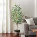 4FT Artificial Olive Tree, Faux Potted Olive Plant with Realistic Trunk, 436 Leaves & 16 Fruits,Fake Olive Tree for Home Office Indoor Outdoor Decor (Set of 2)