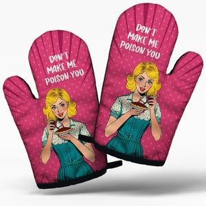 Funny Humor Sarcastic Cooking and Baking BBQ Kitchen Gadgets with Heat Resistant Silicone Non-Slip, Don't Make Me Poison Your Oven Mitts Set of 2, Gifts for Housewife Hostess Mom Aunt Sister BFF