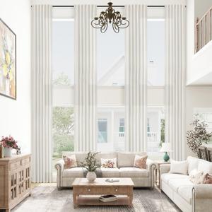 Ivory Linen Sheer Curtains 240 Inches Long for High Ceiling Living Room Light Filtering Extra Long Back Tab 240 Inch Cream Curtain for Villa Loft 2 Story Large Window 20 FT Tall (1 Panel, W52xL240) (52"W x 240"L (Pack of 1), Natural)