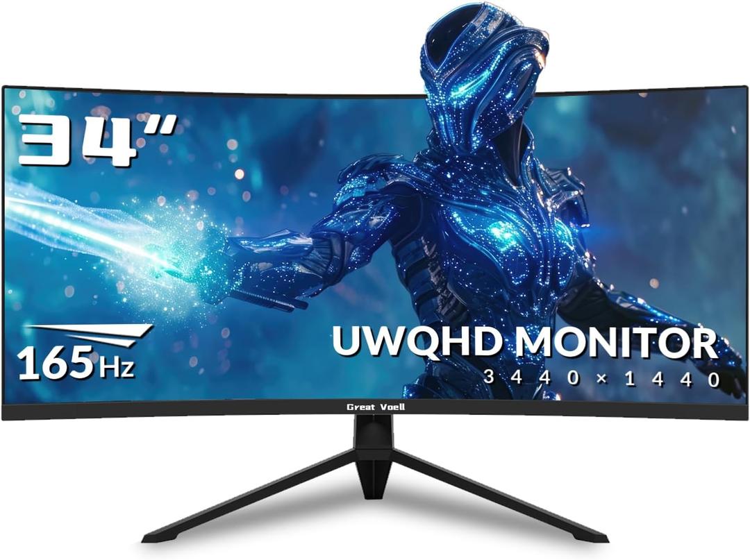 34" WQHD Gaming Monitor, 165Hz, Ultra-Wide 21:9, 1ms, FreeSync/G-Sync, HDR10, 99% sRGB, HDMI & DP, VESA Mount, Eye Care (Black)