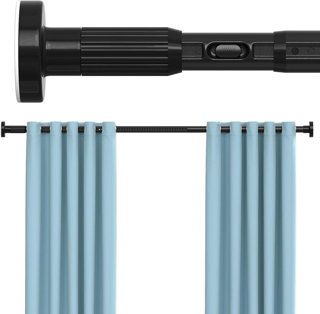 Black Tension Curtain Rods for Windows 41-146 Inches Heavy Duty Tension Rod Adjustable Curtain Rods No Drilling for Bathroom Living Room Outdoor Patio Hold Up Blackout Curtains and Non Slip