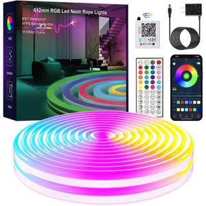 Neon RGB Rope Lights,IP67 Waterproof,Flexible Led Rope Lights,Control with App/Remote,Music Sync,for Gaming Room Living Bedroom Wall Decor (20FT)
