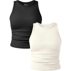 OQQ Women's 2 Piece Tank Tops Crew Neck Sleeveless Basic Stretch Casusal Yoga Crop Camis (L)