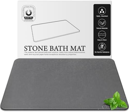 Greenturf Diatomite Stone Bath Mat, Premium Non-Slip Natural Diatomaceous Earth Bathtub Fast Drying Mats for Bathroom Floor (12"/16" Dark Grey)