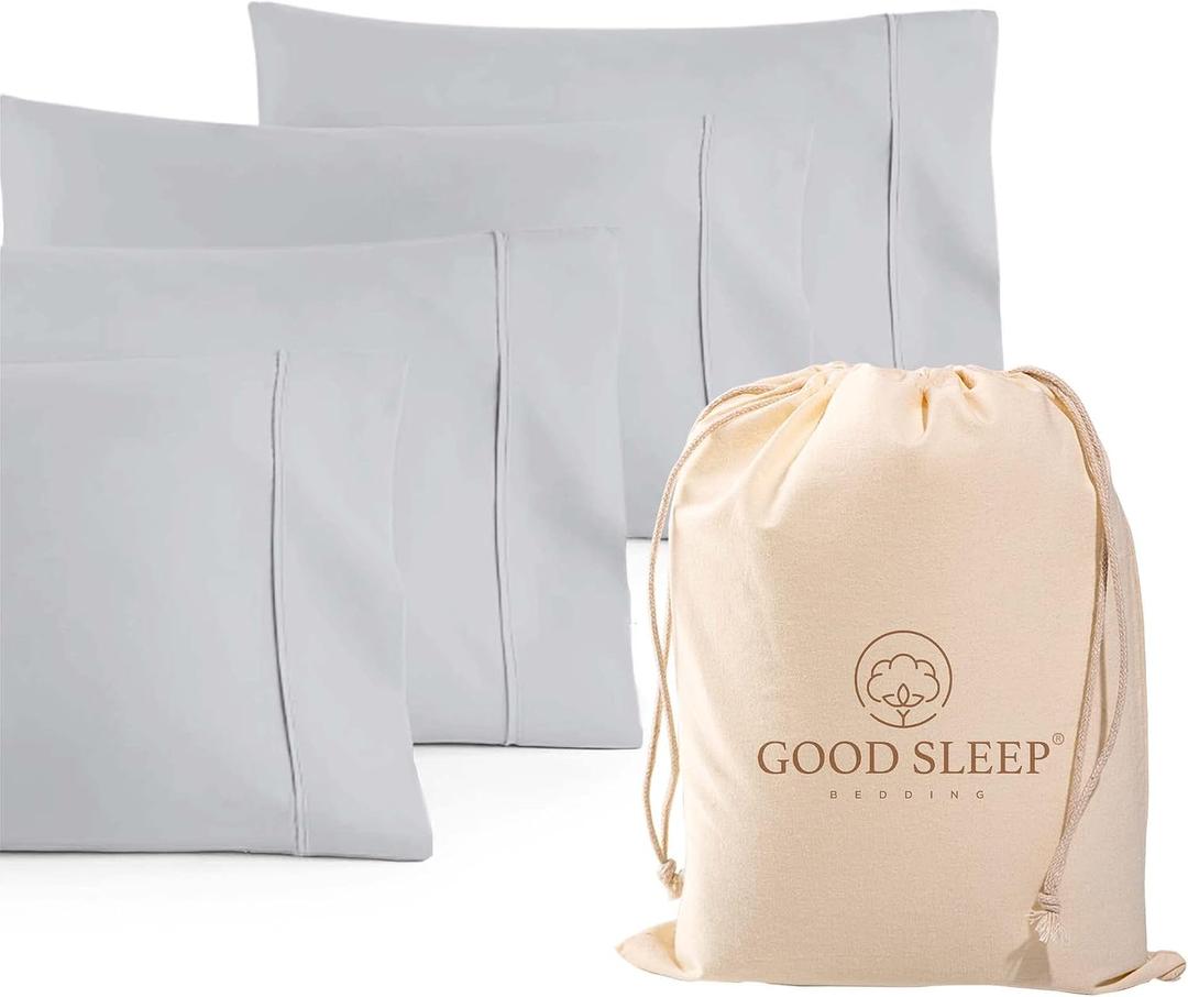 Set of 4 Pillow Cases Queen Standard,800 TC 100% Egyptian Cotton,Great for Hair & Skin Care,Silky Soft Sateen Weave Pillow Covers for Bed Pillow,Improves Sleep Quality, 4" Hem Pillowcases,Light Gray
