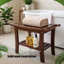 Solid Wood Shower Stool, 24" Bath Bench with Curved Seat, 330.7 lb Capacity, Non-Slip Feet, Storage Shelf, Natural Finish, Small,