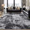Rugflix 8x10 Area Rugs for Living Room, Black Grey Large Rug Stain-Resistant Low Pile, Big Washable Dark Carpet Non-Slip for Bedroom Dining Room Home Office Nursery Room