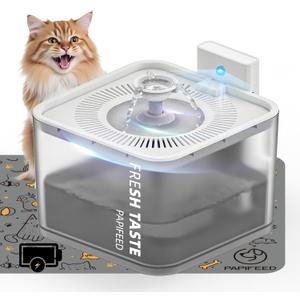 PAPIFEED Wireless Cat Water Fountain, 106oz/3L Battery Operated Pet Water Fountain Cordless for Cats Indoor, Automatic Cat Drinking Dispenser with Motion Sensor, Leak-Proof Silicone Pad Included White