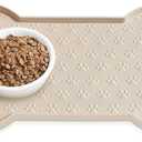 Dog Food Mat Anti-Slip Silicone Dog Bowl Mat Thicker Pet Placemat Waterproof Cat Feeder Pad with Raised Edge Puppy Kitten Feeding Mats Suitable Small Medium-Sized Dogs Cats Eating Tray (19.4" x 9.8", Beige)