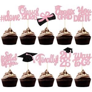 FoldTier Graduation Decorations 2026 100 Pcs Graduation Cupcake Toppers Congrats Grad Class of 2026 Cupcake Picks Toppers Diploma Supplies for Party Decorations(Pink)