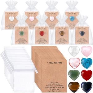 40 Sets Pocket Hug Token Hug Small Gift Bulk Cards with Heart Shape Natural Stones Keepsake Exchange Relationship Cards for Colleagues Family Distance Social Celebration(Pastel)