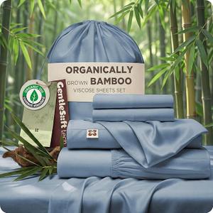 Bedsure 100% Organically Grown Bamboo Viscose Queen Sheet Set | Cooling Bedsheets for Hot Sleepers | Luxury Silky Soft PureWoven | 18" Deep Pocket with Corner Straps | Oeko-Tex [Mineral Blue]