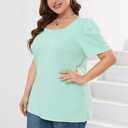 Womens Plus Size Tops Square Neck Puff Short Sleeve Loose Fit Casual Solid Summer Tee T Shirts (1X-5X)