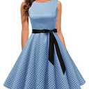 Gardenwed Women's Vintage Dress Sleeveless Cocktail 1950s Dresses Retro Tea Party Swing Light Blue Small White Dot L