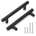 Probrico (4 Pack 3-3/4 Inch Hole Centers Cabinet Handles Black Kitchen Cabinet Pulls, Euro T Bar Drawer Handles Dresser Cabinet Pulls Hardware, 6 Inch Total Length