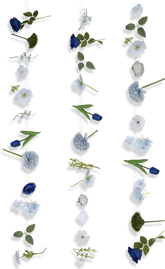 3 Pcs Artificial Flowers Hanging Decorations, 29.5ft Wildflower Daisy Garland Backdrop Ceiling Decoration for Wedding Spring Party Birthday Home Garden(Gradient Blue)