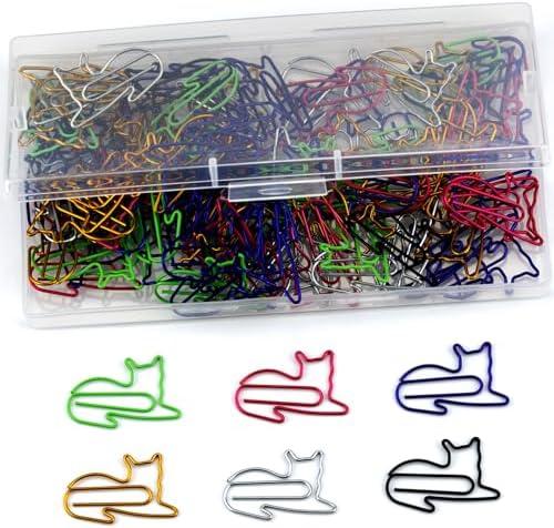 100 Pcs Cat Paper Clips Assorted Colors Animal Shaped Memo Clips Bookmark for Kids, Students, Teachers Cute Metal Paper Clips for Home, School, Office, The Storage Box Included, Pack of 3