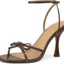 iiimmu Women's Bow Heels 4 IN Stiletto Heeled Sandals Cute Elegant Summer Heels with Open Toe Ankle Strap Soft PU Leather, Espresso, Size 7