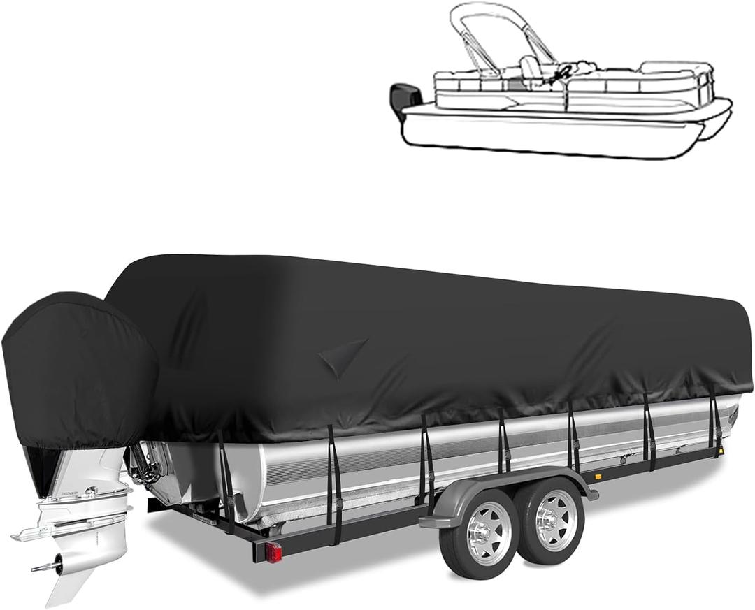 900D Pontoon Boat Cover 21-24 FT with Motor Cover, Black | Fits 21-24 ft Pontoon Boats up to 102" Beam, Heavy Duty Marine-Grade Canvas, Motor Cover Included, UV & Tear-Resistant