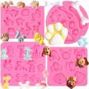 3 x Forest Animals Fondant Molds 4 Pcs, Dog Paw & Bone Fondant Molds Zoo Animal Chocolate Silicone Mold for Cake Decoration Candy Sugar Cupcake Topper Cake Pop Popsicle Polymer Clay Crafts