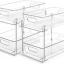 Vtopmart 2 Tier Bathroom Storage Organizer, 2 Pack Clear Under Sink Organizers Vanity Counter Container, Cabinet Drawers Bins, Pull-Out Organization with Track for Pantry, Kitchen (Transparent)