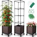 Raised Garden Bed Planter Box with Tomato Cage - Self-Watering Tomato Planters with Trellis for Climbing Plants Outdoor - Vertical Gardening Tomatoes Pot with Trellis Wheels for Vegetable Vine