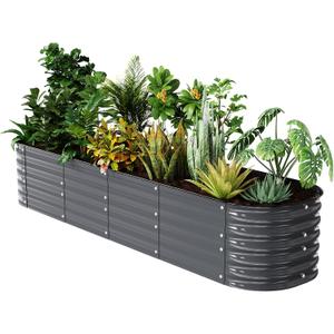 Raised Garden Bed Kit 821.4 FT Magnesium-Aluminum-Zinc Stainless Steel Metal Planter Box for Planting Outdoor Plants VegetablesGray