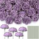 Thiccywoov 100 Pcs Flowers Long Stem Artificial Rose, 3.2 Inches Silk Rose Head Flowers Fake for Wedding Bridal Bouquet Independence Day Home Floral DIY Centerpieces Party Decoration(Purple)