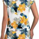 NORACORA Womens Summer Tops Short Sleeve Floral Shirts Dressy Casual Cap Sleeve Crew Neck Cute Tunic Blouses Fashion Clothes, Size M