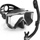 Greatever Snorkel Set Pano 3 Window Snorkel Mask Adult, Panoramic Wide View, Anti-Fog Scuba Diving Mask, Anti-Leak Snorkel Goggles Dry Top Snorkel, Professional Snorkeling Gear for Adults (Black Silver)