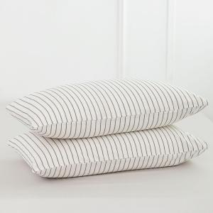 MooMee Bedding Pillowcases Striped Pack of 2 100% Washed Cotton Linen Like Textured Breathable Durable Soft Comfy (White Dark Grey Wide Stripes, Standard)