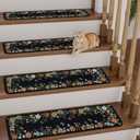 OJIA Floral Stair Treads Non-Slip Carpet Stair Treads for Wooden Steps Indoor 15PCS 30"x8" Stair Runner Stair Mats Staircase Step Treads for Kids, Elders and Dogs, Stair Covers, Black